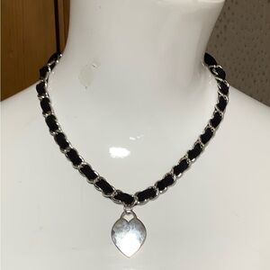 Guess braided leather and silver heart choker
